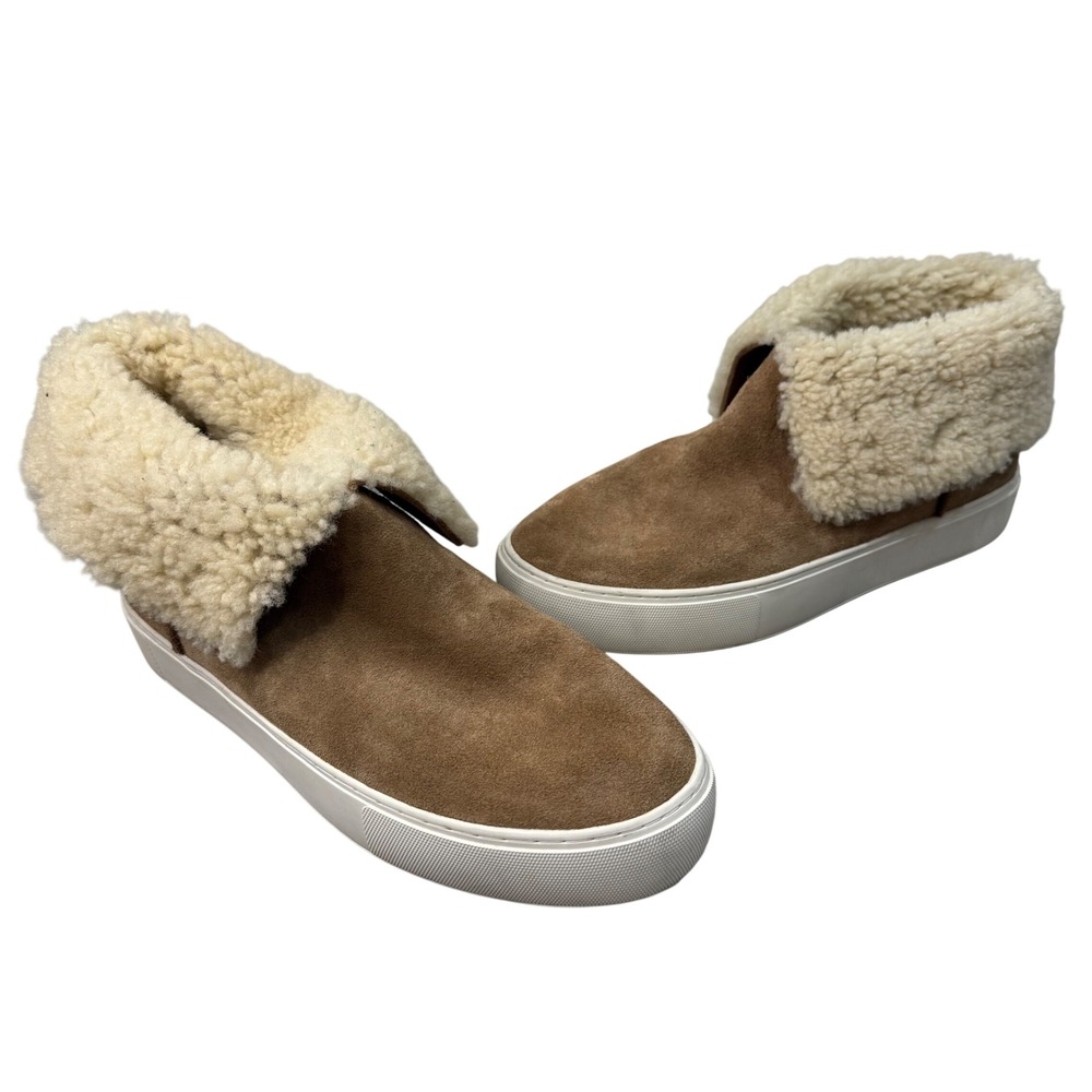 UGG Lynus Chestnut Suede Shearling Fold Over Sneaker Boots Women's 8.5
